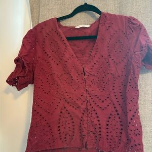 Women's Red Eyelet Top